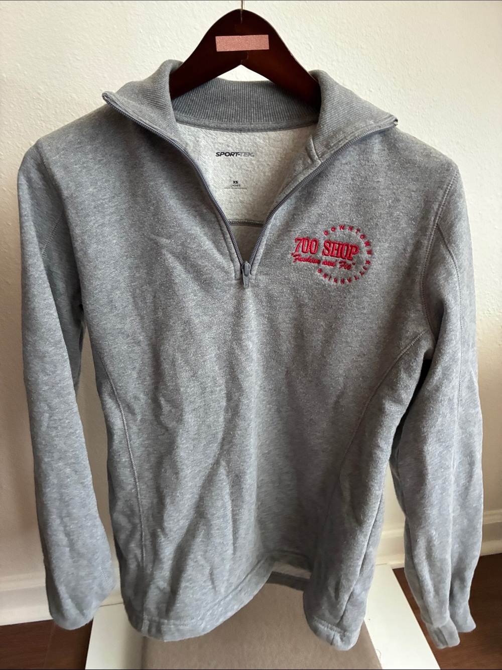 Sport-Tek Light Gray Half-Zip Pullover with Red Chest Logo
